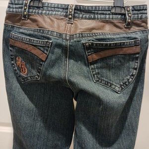 Harley-Davidson Vintage Embroidered, Leather Trim and Studded Jeans Women Size 6
